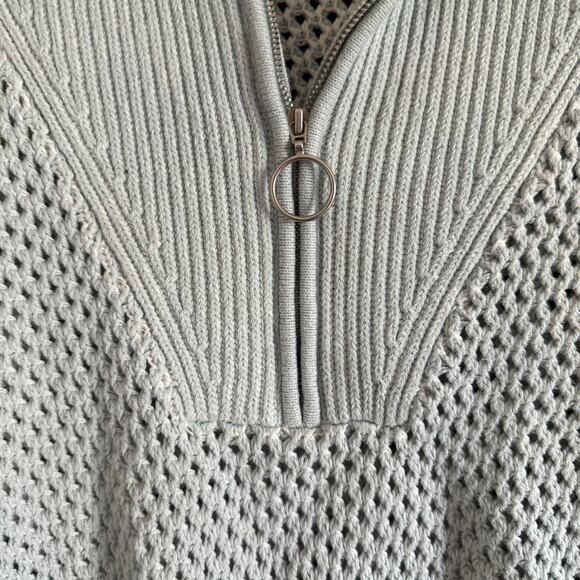 JONATHAN SIMKHAI Blue Ariella Plaited Polo Quarter Zip Sweater Tide White Medium - Picture 6 of 7